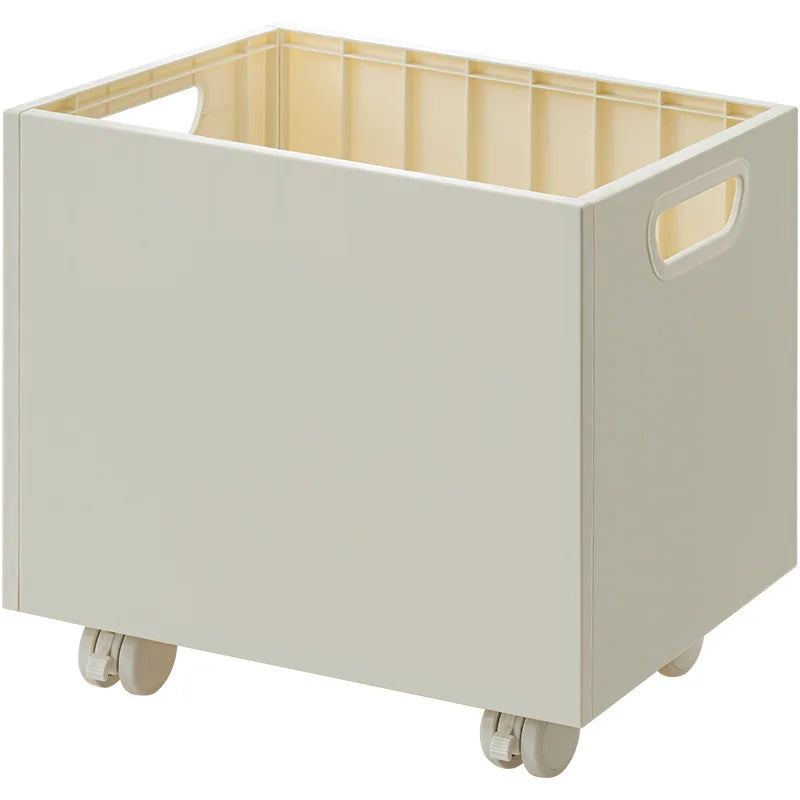 Boîte de rangement vide en plastique rigide avec roulettes – design minimaliste et modulable, idéale pour l’organisation du bureau ou de la maison.
