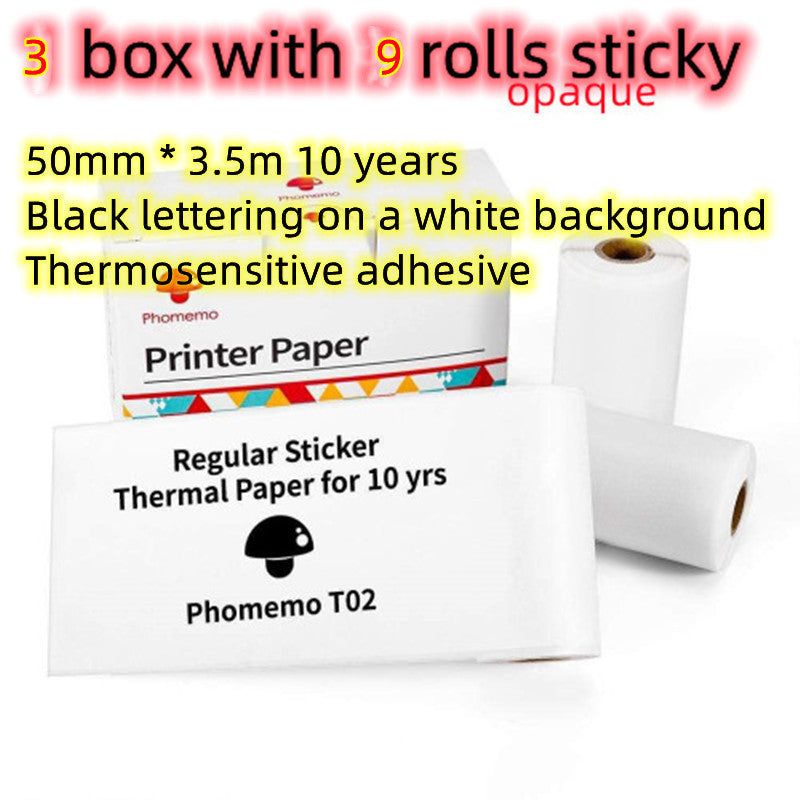 Lot de 9 rouleaux de papier thermique autocollant blanc opaque – impression noire sur fond blanc, format 50 mm × 3,5 m, longue durée 10 ans