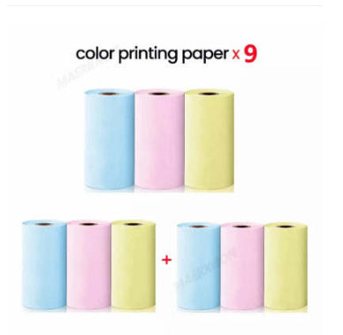 Lot de 9 rouleaux de papier thermique coloré pour imprimante portable – bleu, rose et jaune pastel, impression sans encre idéale pour journaling et étiquettes