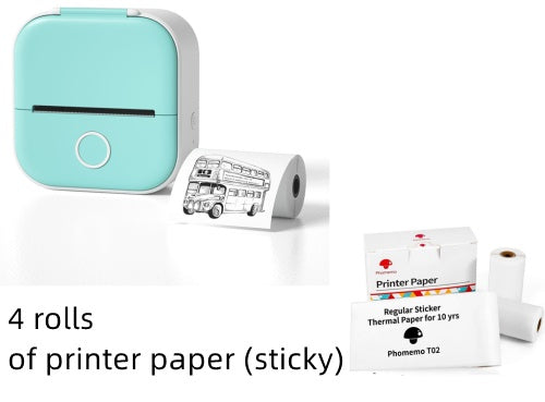 Mini imprimante thermique vert menthe avec 4 rouleaux de papier autocollant – impression mobile sans encre, idéale pour notes, dessins et étiquettes
