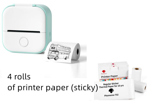 Mini imprimante thermique vert pastel avec 4 rouleaux de papier autocollant – impression sans encre pour étiquettes, notes et dessins
