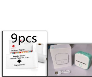 Pack mini imprimante thermique avec câble, boîte et 9 rouleaux de papier autocollant – solution complète pour impression mobile sans encre