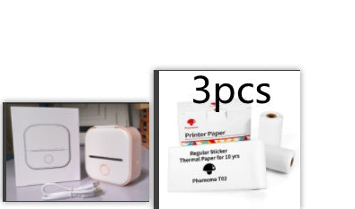Pack mini imprimante thermique avec boîte, câble USB et 3 rouleaux de papier autocollant – impression sans encre, pratique pour notes et étiquettes