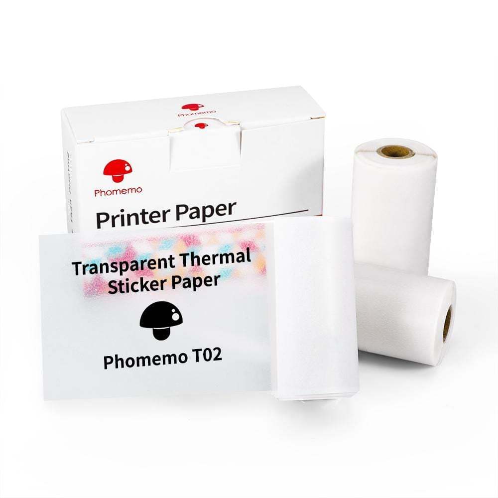 Rouleaux de papier thermique transparent autocollant Phomemo T02 – impression sans encre pour étiquettes discrètes, stickers et projets créatifs