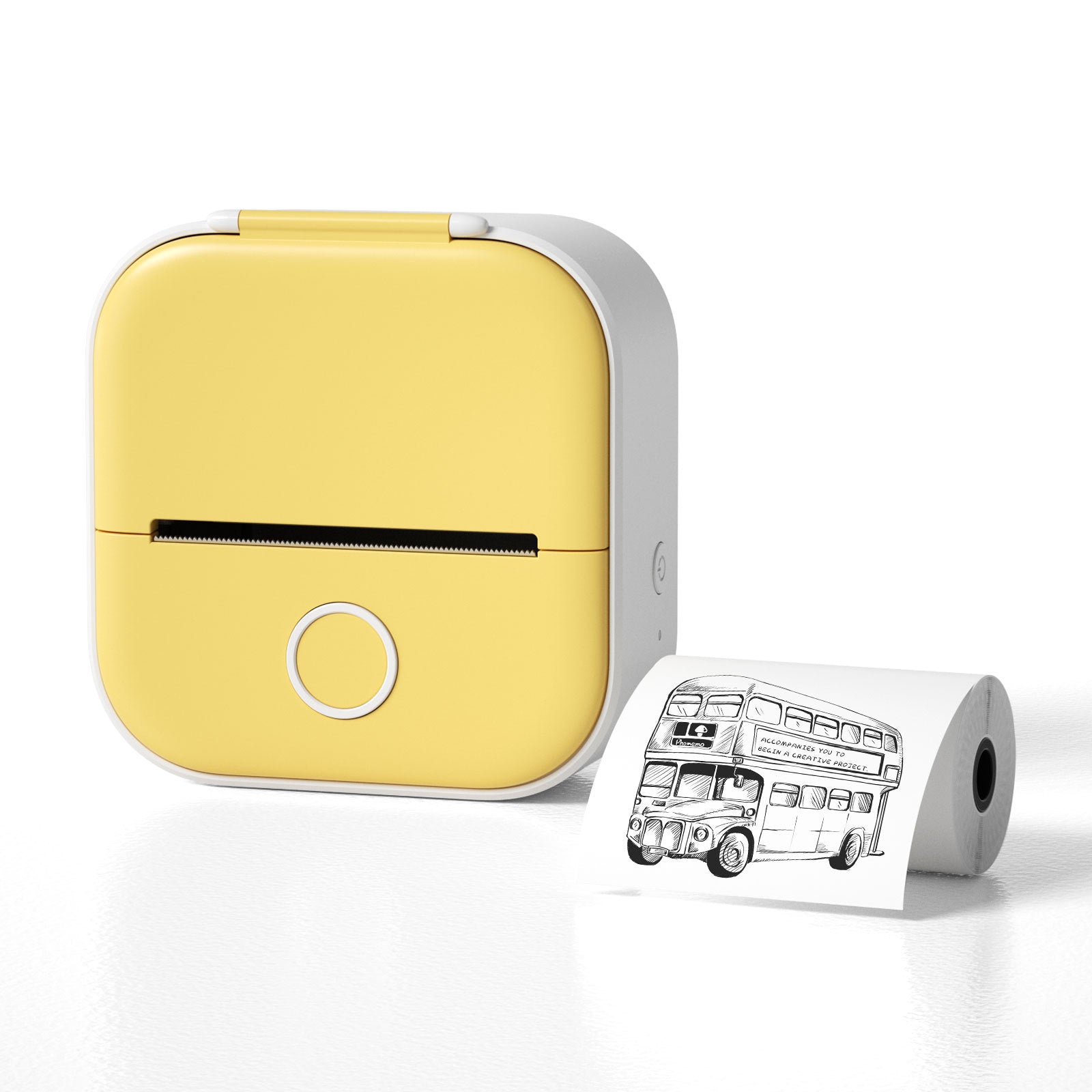 Mini imprimante thermique jaune avec rouleau d’étiquettes adhésives – impression sans encre pour notes, dessins, listes et organisation facile