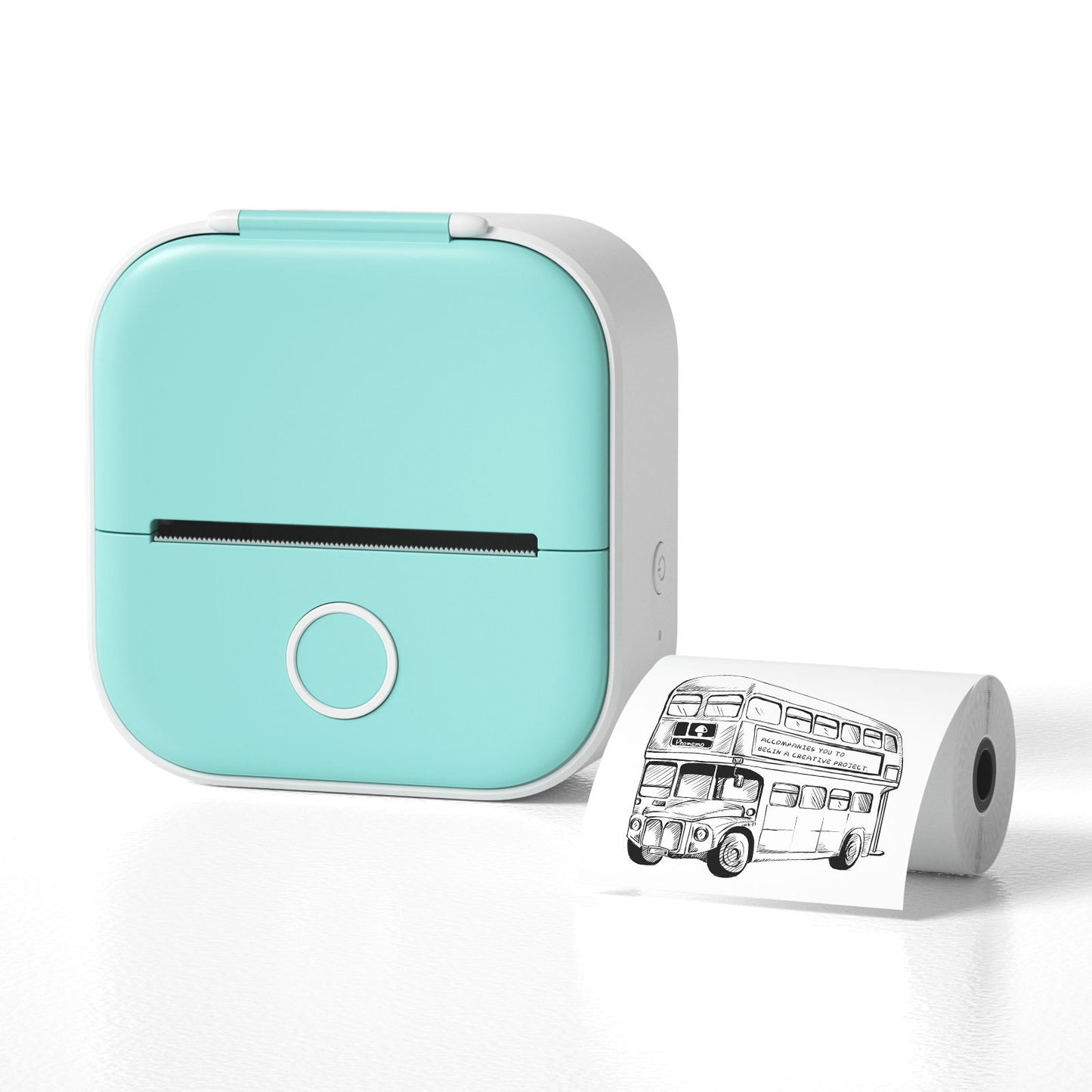 Mini imprimante thermique vert menthe avec rouleau d’étiquettes autocollantes – impression sans encre, design compact pour notes, croquis et listes