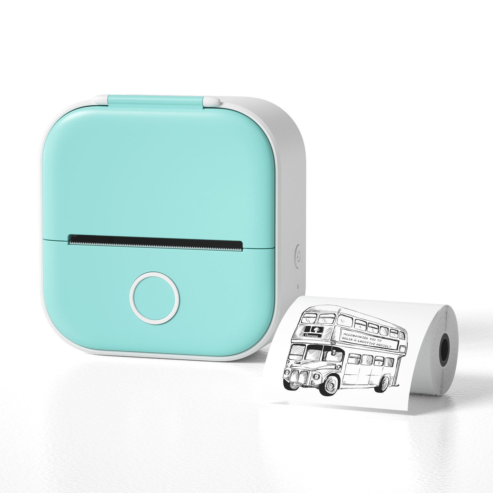 Mini imprimante thermique vert menthe avec rouleau d’étiquettes autocollantes – impression sans encre, design compact pour notes, croquis et listes