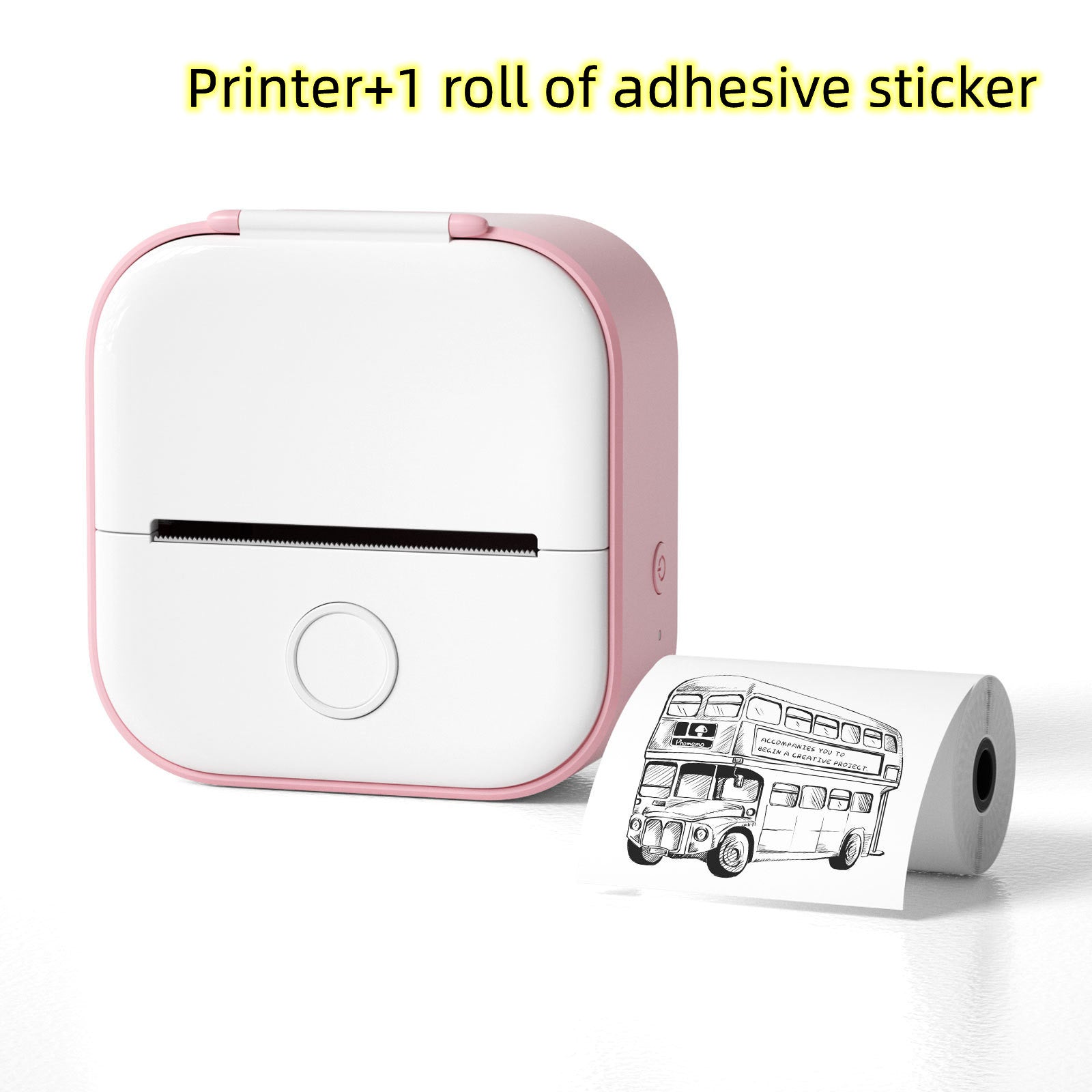 Mini imprimante thermique rose avec 1 rouleau d’étiquettes adhésives – impression sans encre, compacte et portable pour stickers, dessins et notes